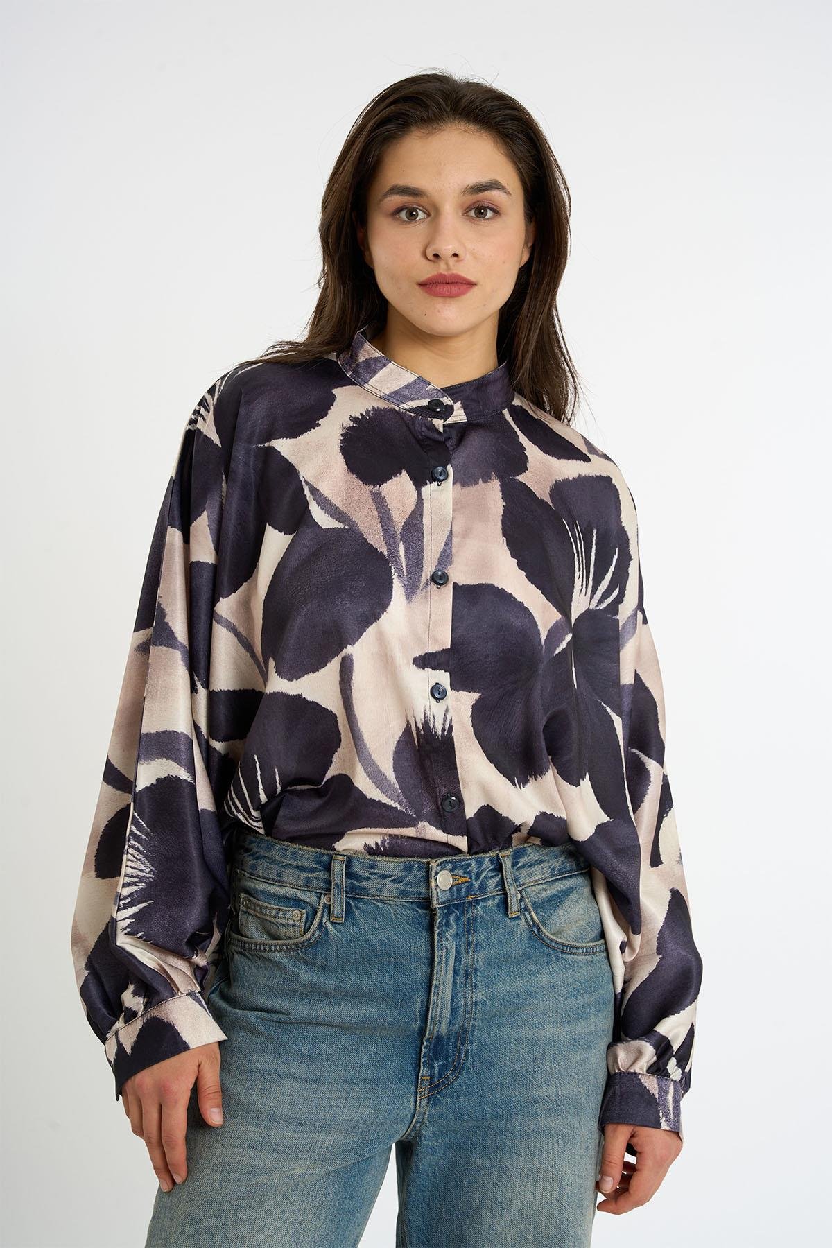 Patterned Satin Shirt | Black