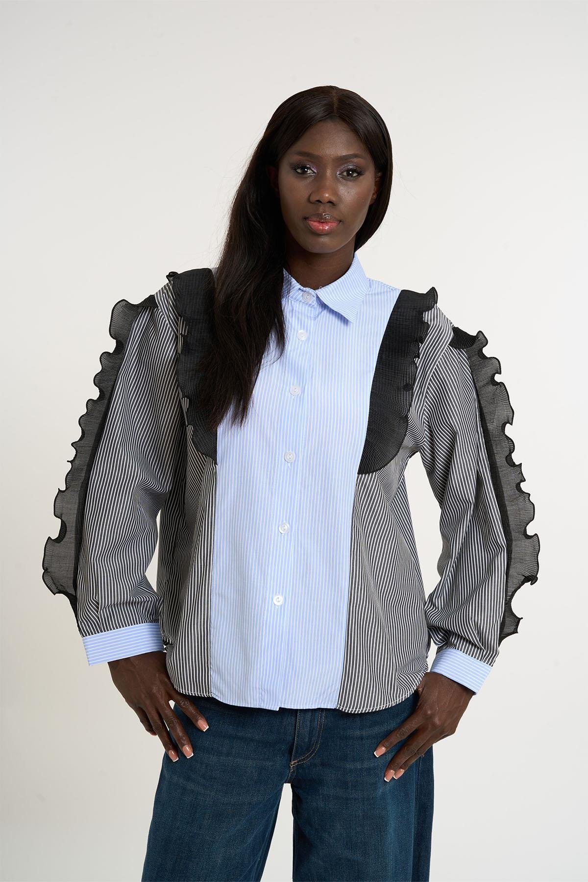 Ruffled lace shirt | Sky Blue
