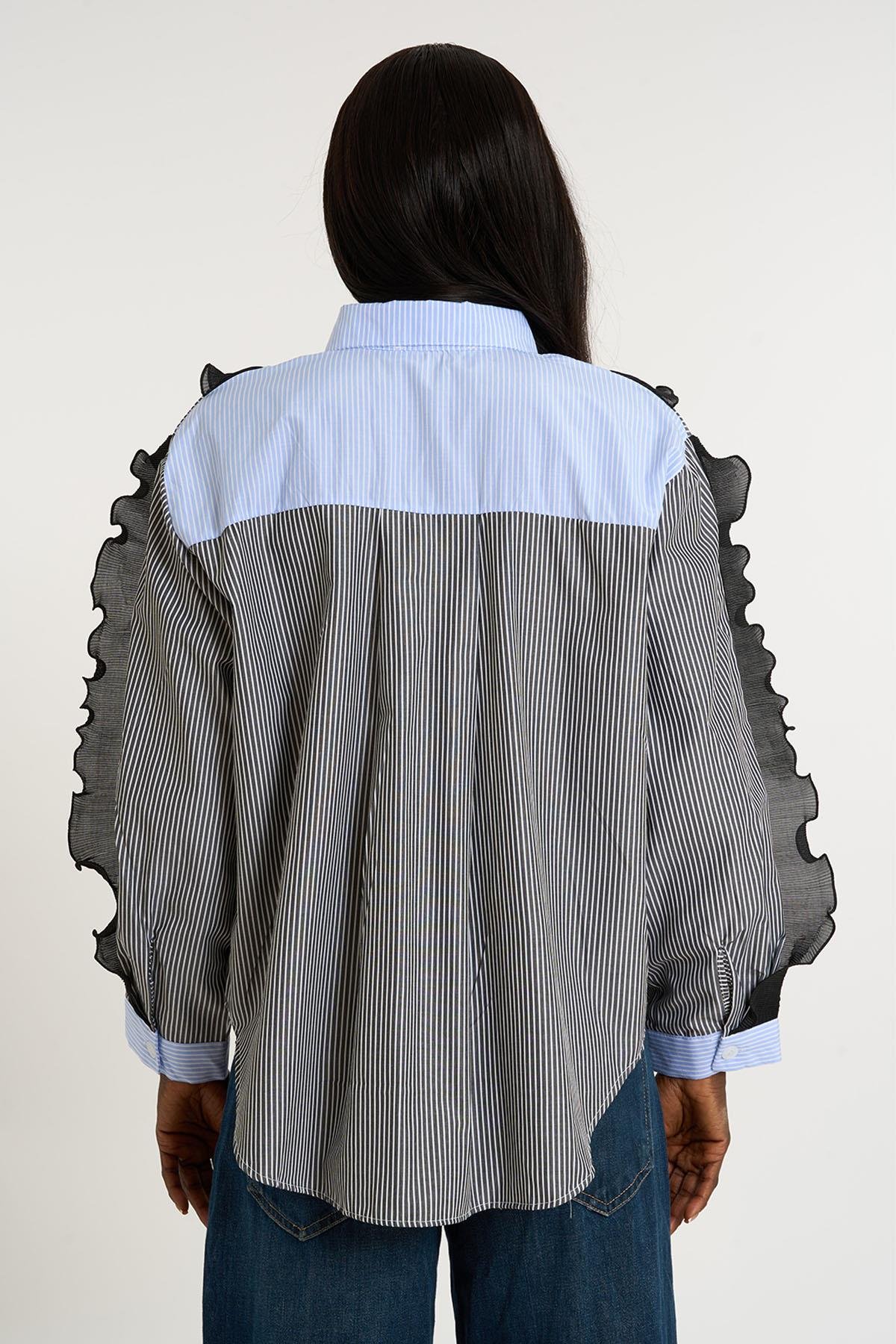 Ruffled lace shirt | Sky Blue