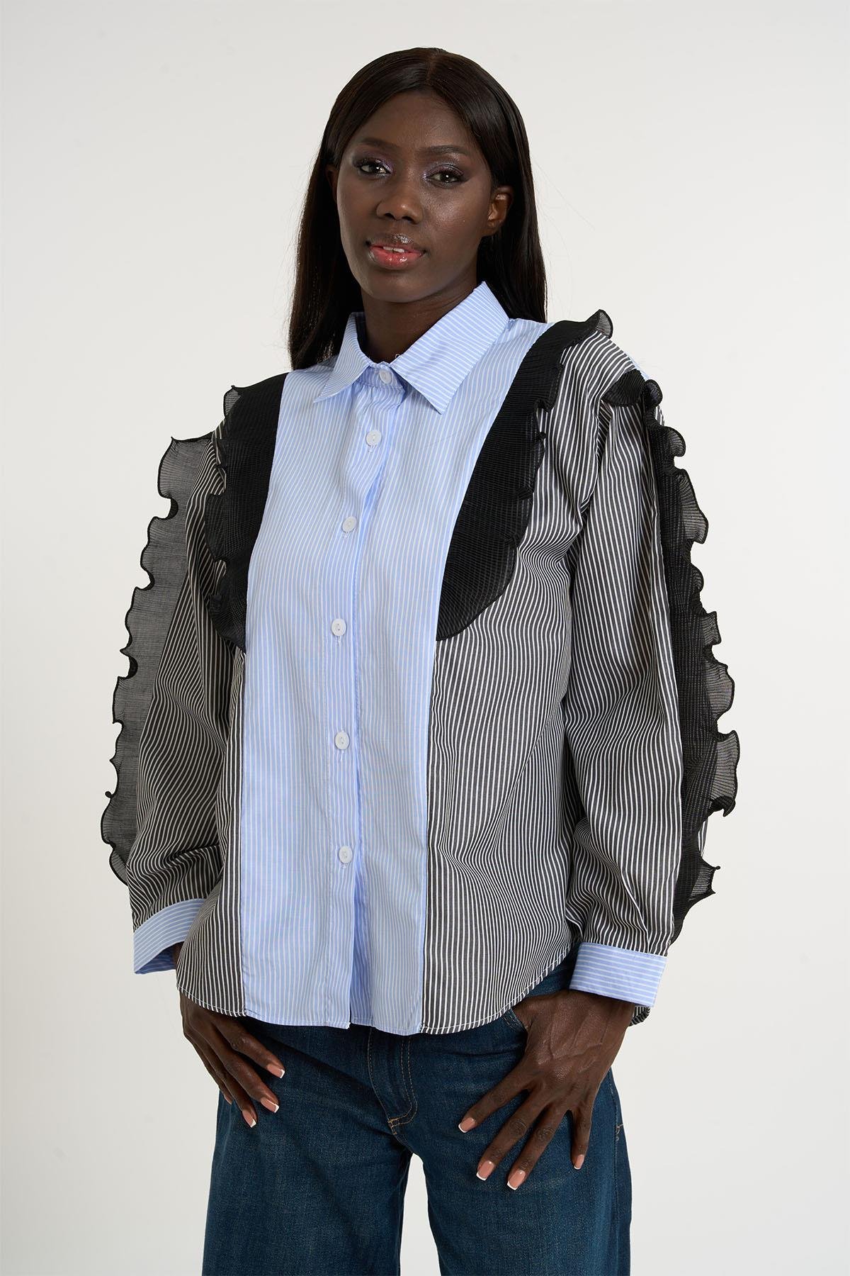 Ruffled lace shirt | Sky Blue