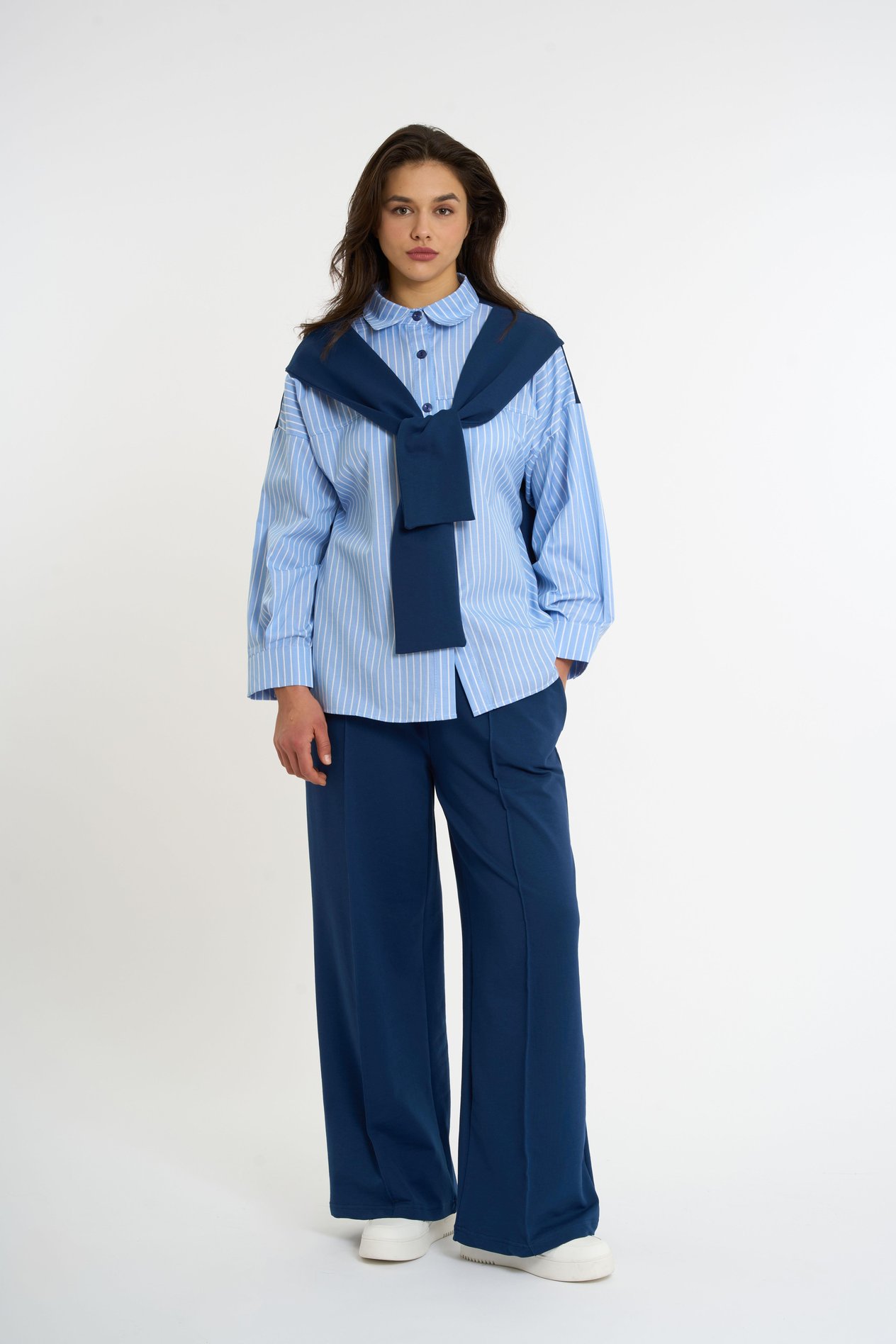 Cardigan-Look Detailed Set | Blue