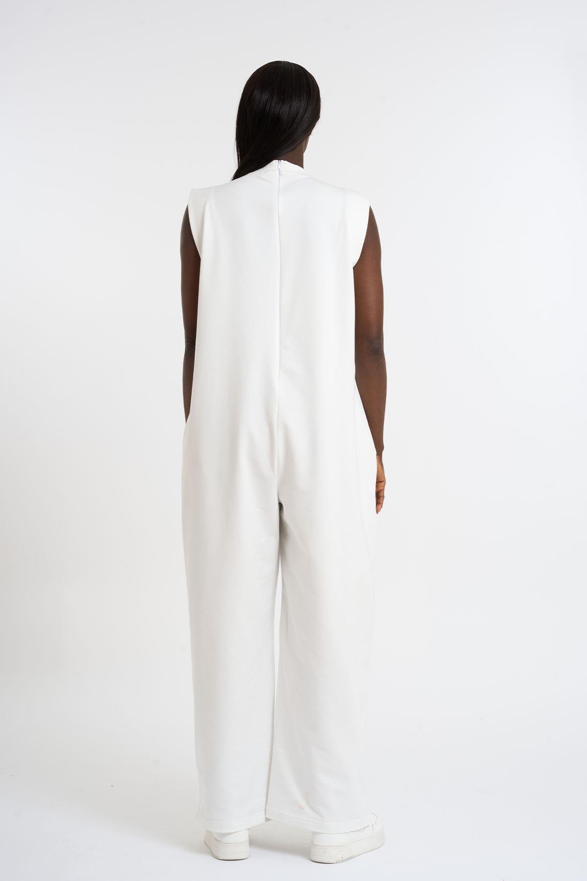 Striped Detail Sports Jumpsuit | White