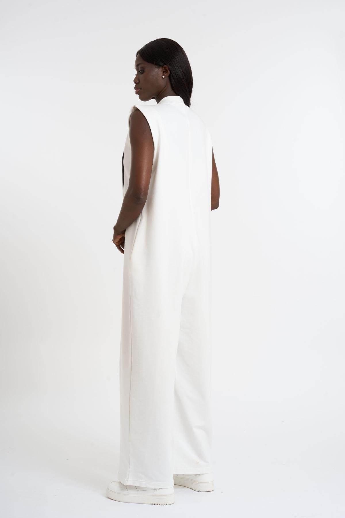 Striped Detail Sports Jumpsuit | White