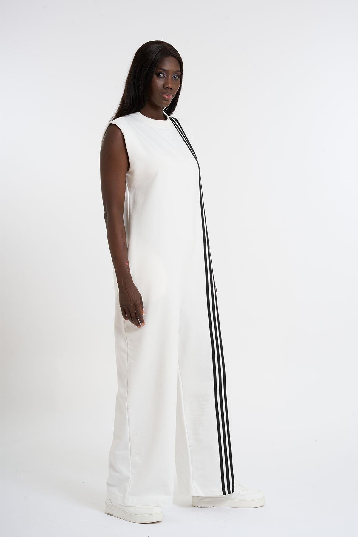 Striped Detail Sports Jumpsuit | White