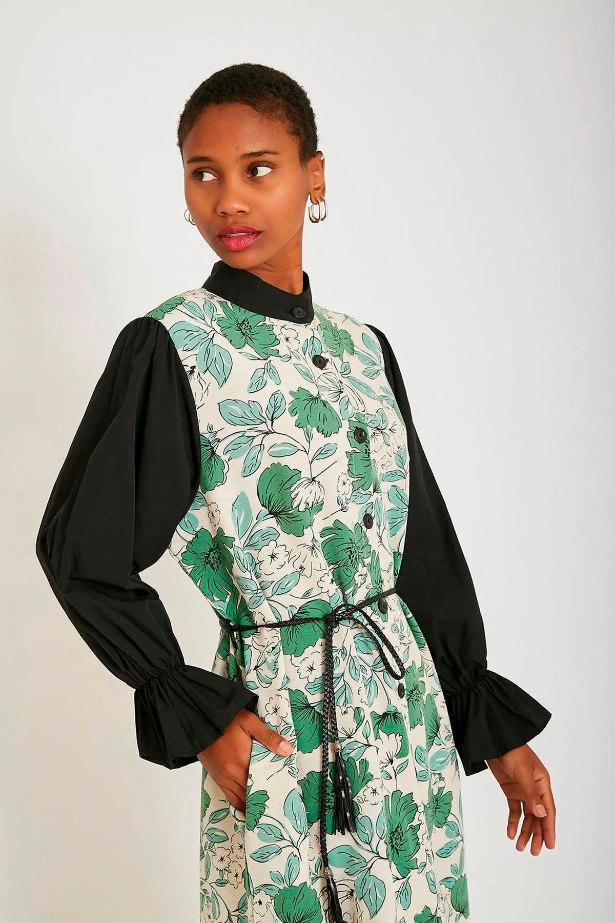 LONG FLORAL DRESS GREEN