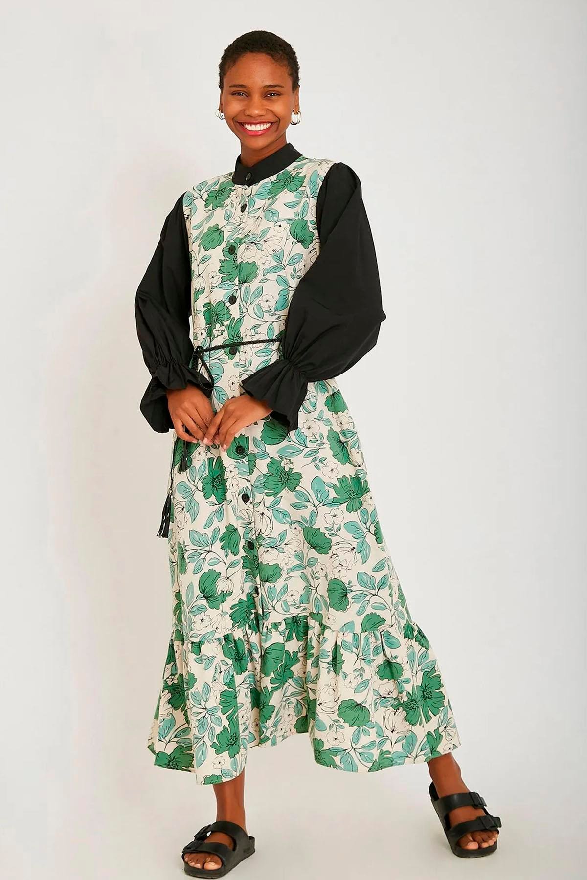 LONG FLORAL DRESS GREEN