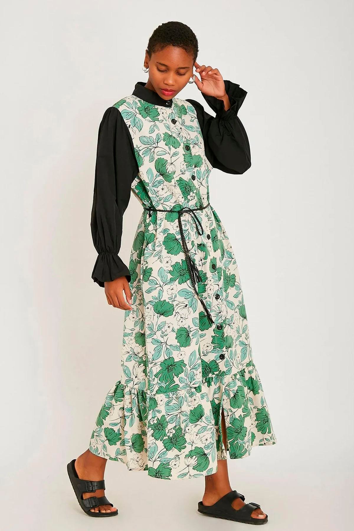 LONG FLORAL DRESS GREEN