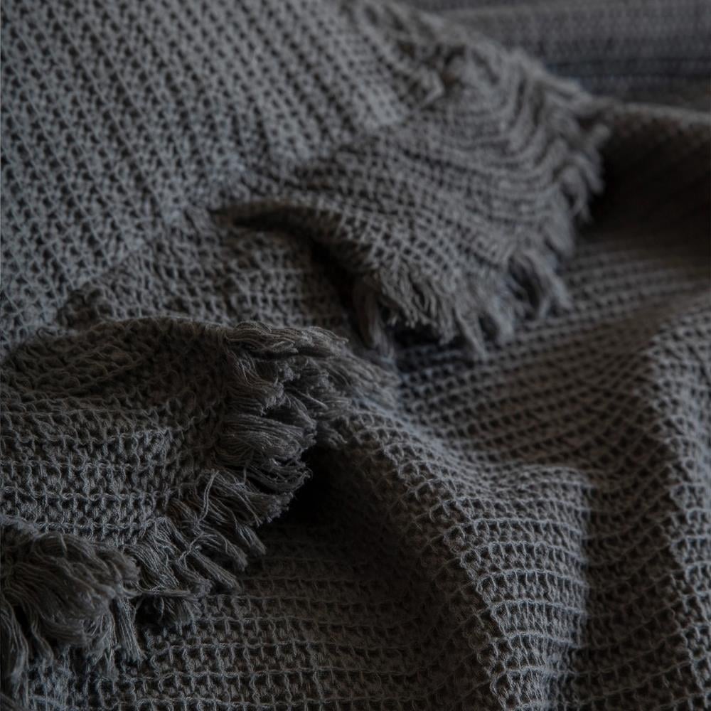 Ecocotton Dina Çift Kişilik Pamuklu Antrasit Renk Pike Yatak Örtüsü - Güzel Home - Çift Kişilik Yatak Örtüsü