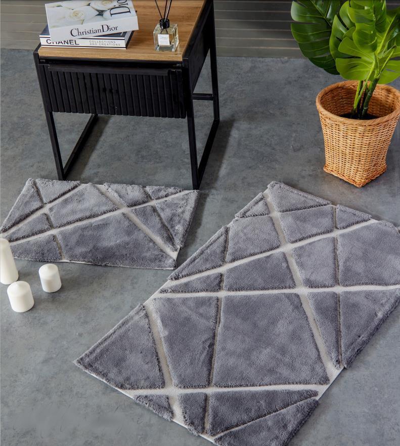 HC&W Modern 2'li Gri Banyo Paspası Seti - Güzel Home - Paspas