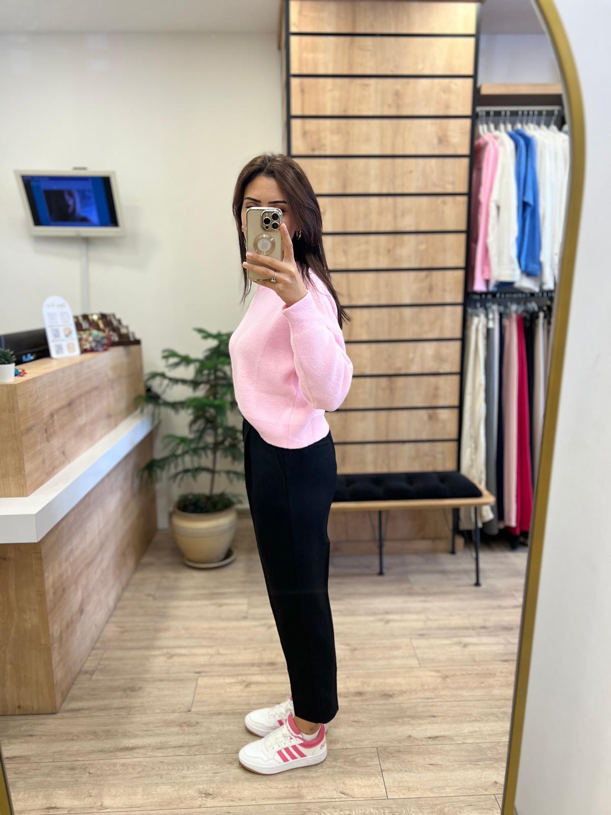 Pembe Bisiklet Yaka Kazak
