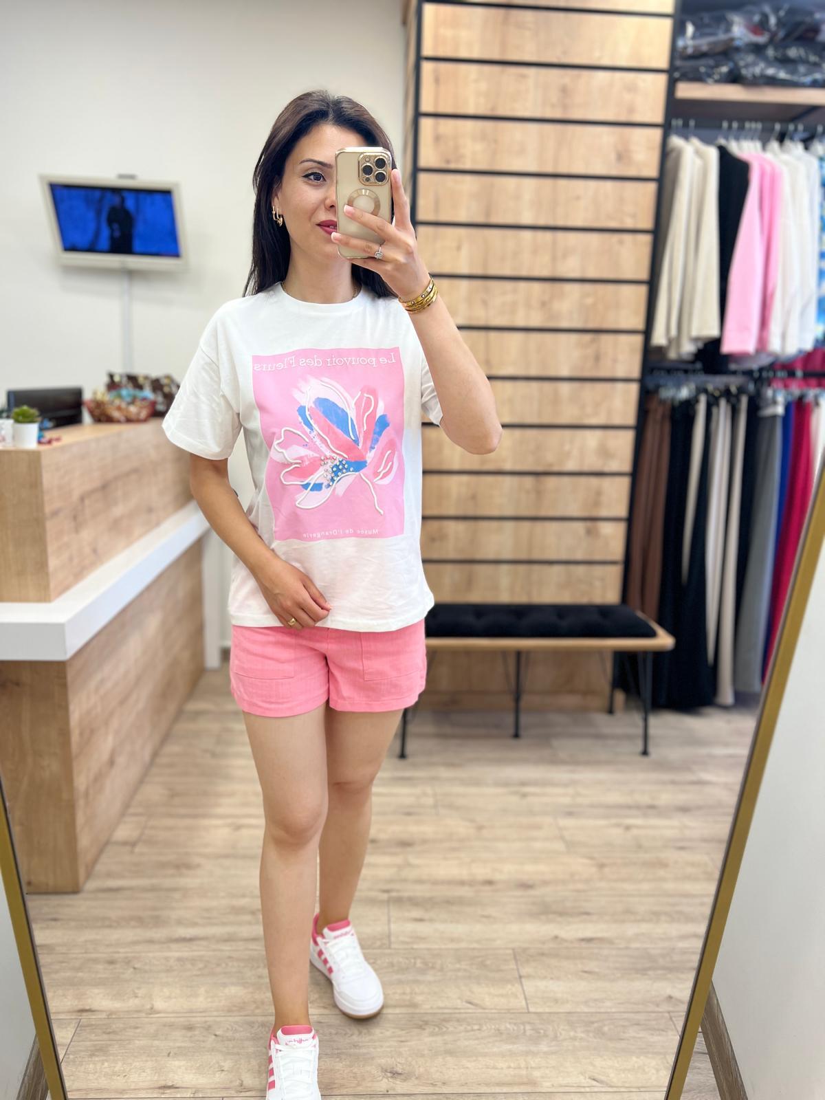 Pembe Desenli T-Shirt