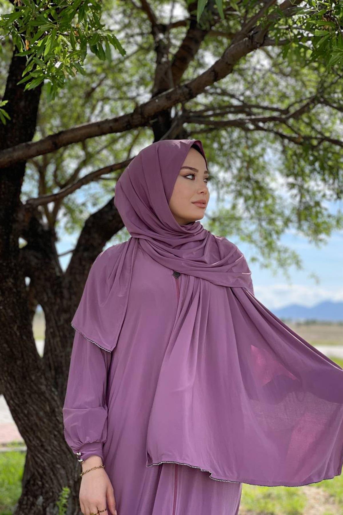 Sayra Shawl Kadın Gül kurusu şallı ferace