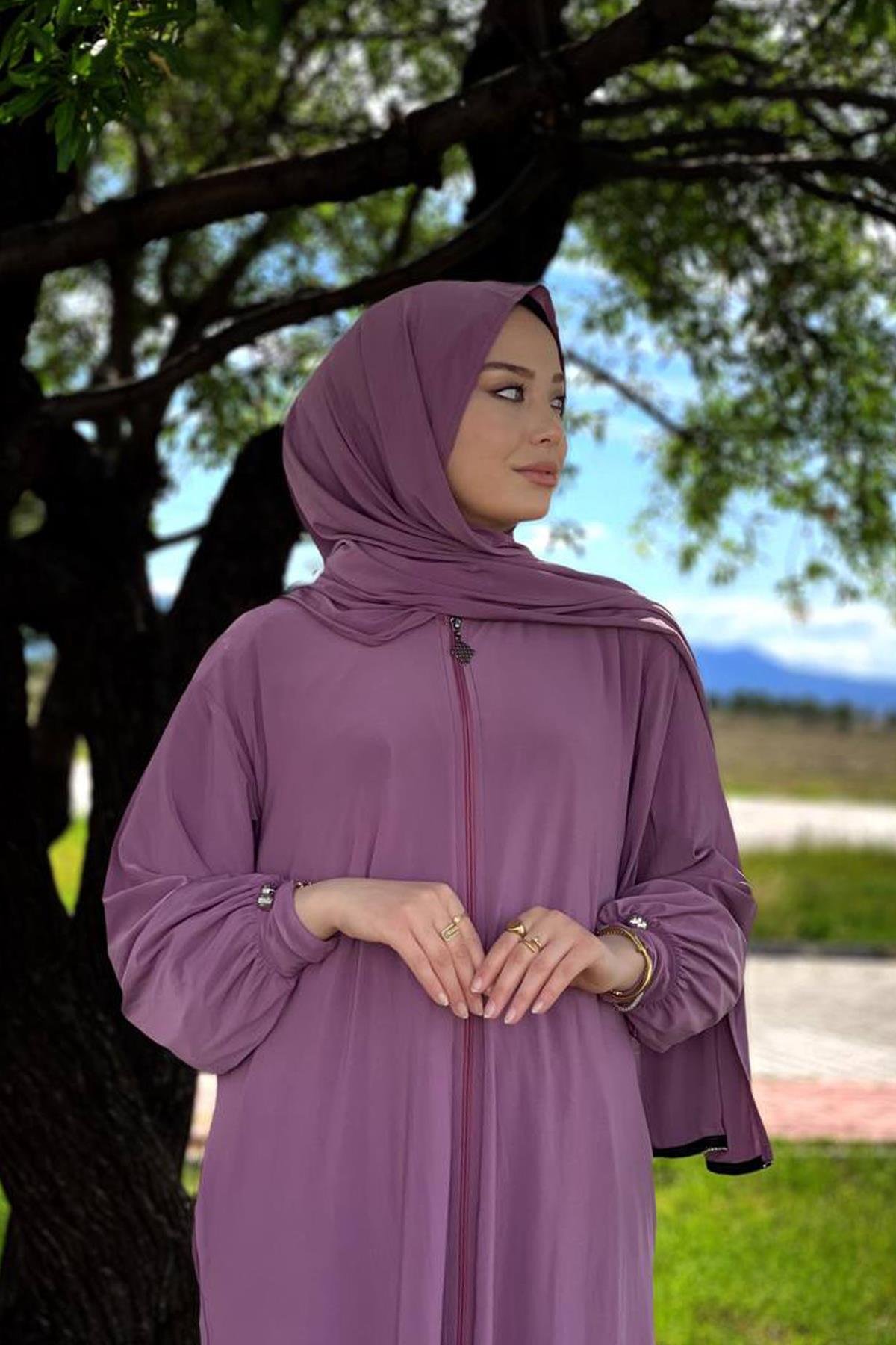 Sayra Shawl Kadın Gül kurusu şallı ferace