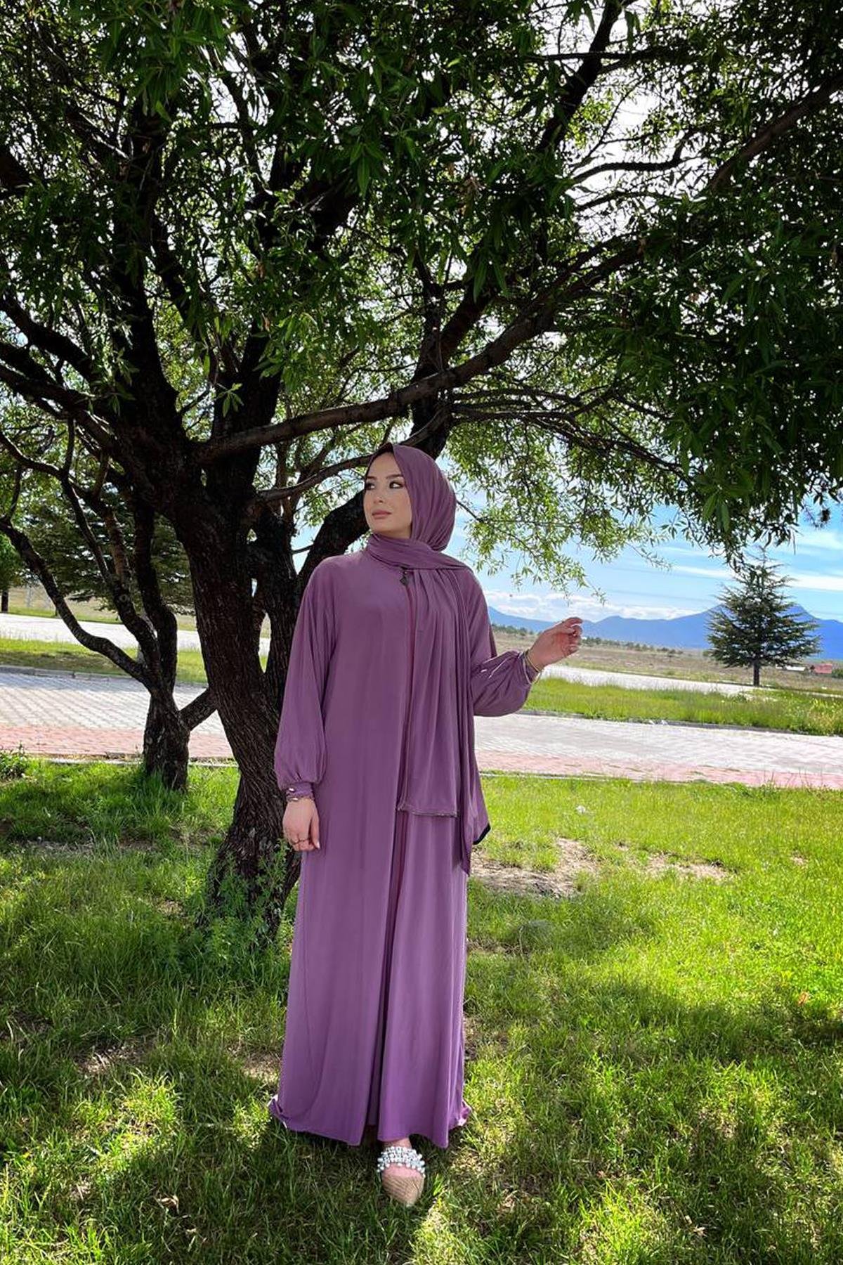 Sayra Shawl Kadın Gül kurusu şallı ferace