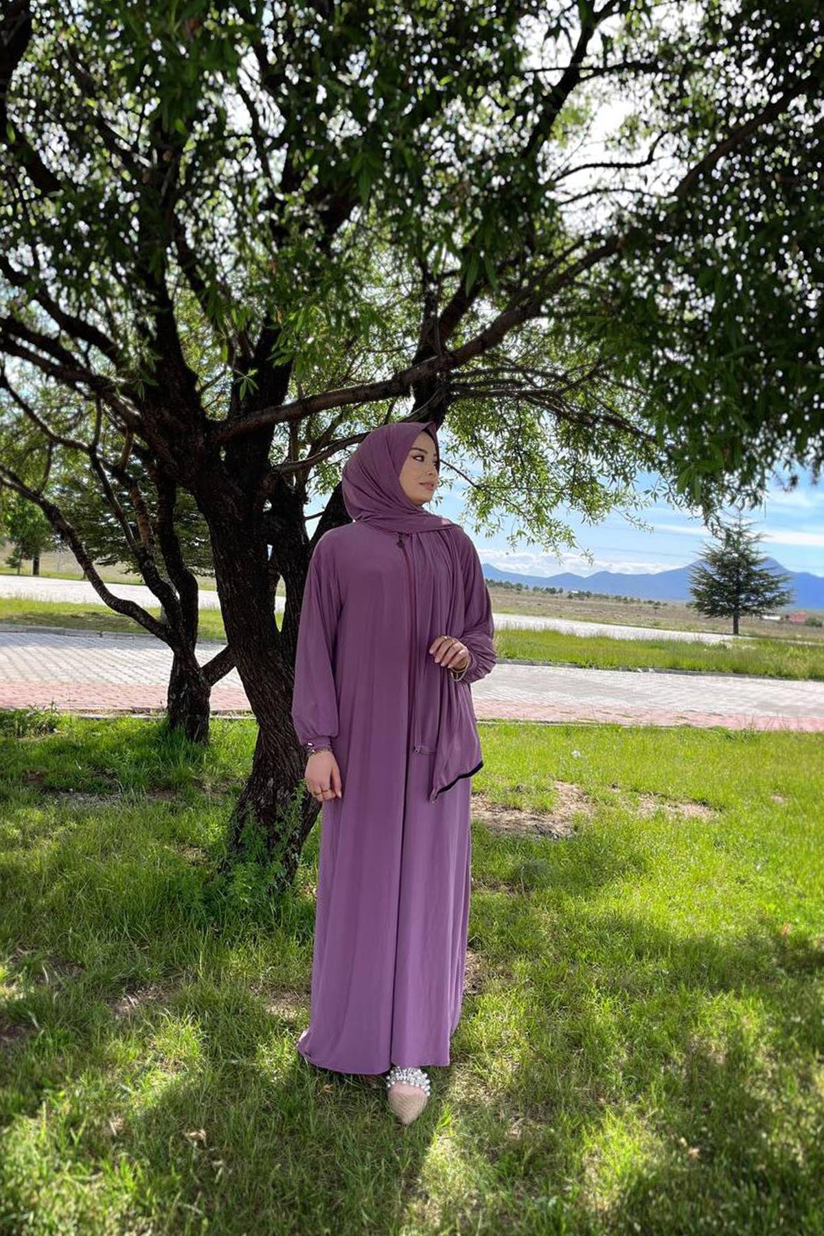 Sayra Shawl Kadın Gül kurusu şallı ferace