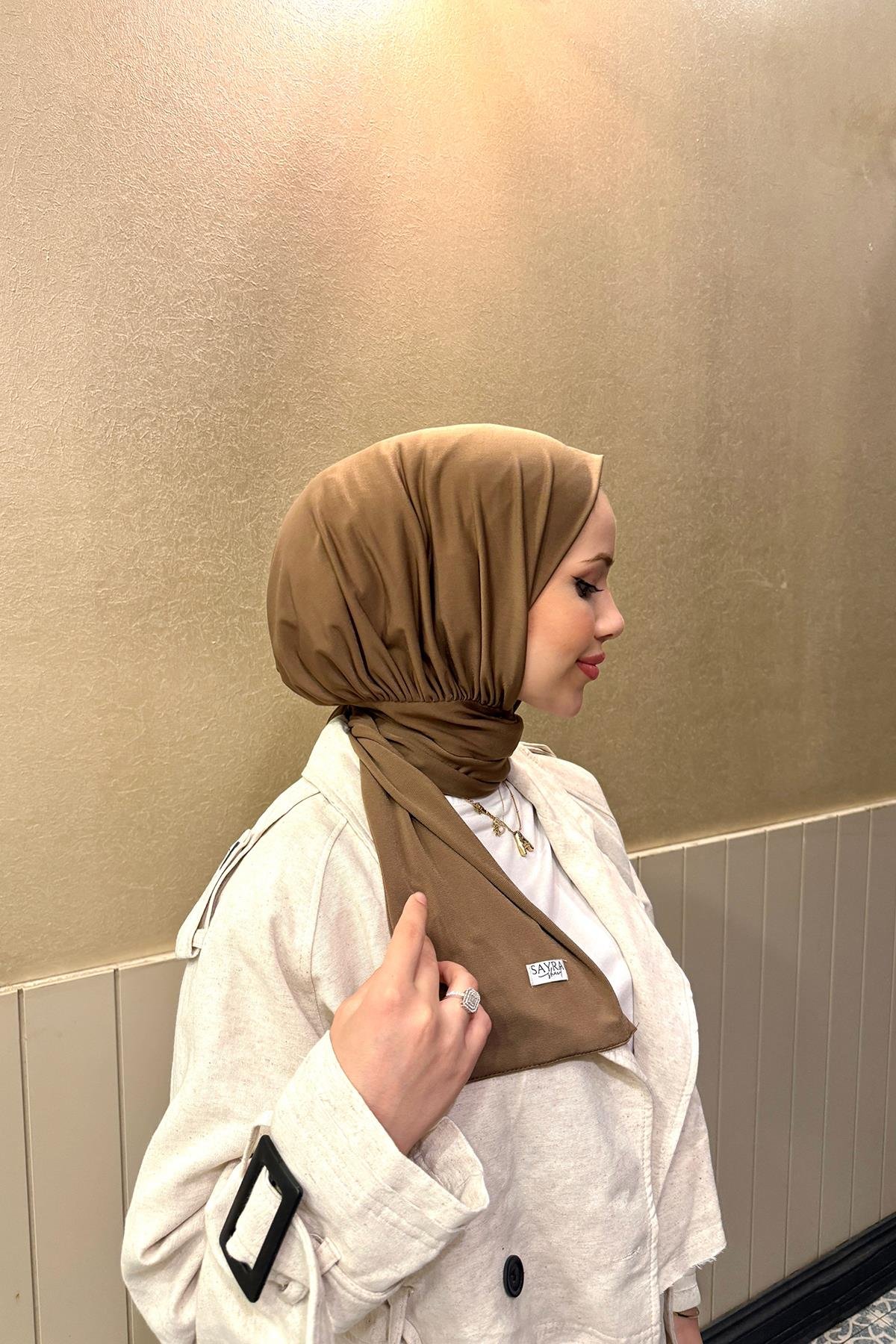 Sayra shawl kadın karamel sandy kumaş hazır şal 