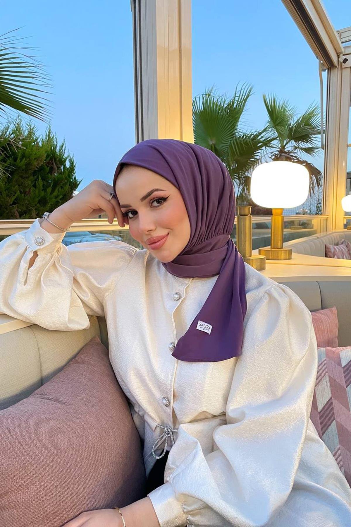 Sayra Shawl kadın lavanta çıtçıtlı hazır şal 