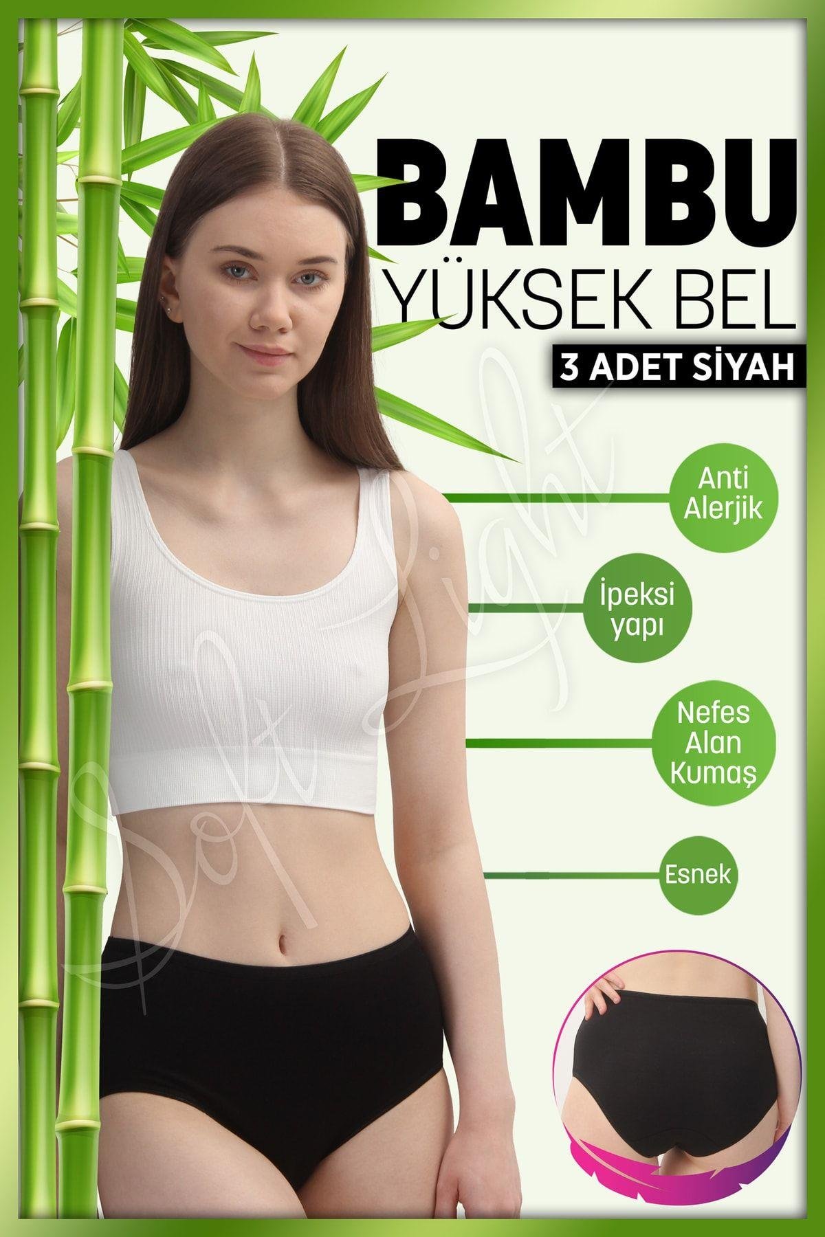 Kadın Külot Bambu Siyah Yüksek Bel Külot Külot 3'lü Paket