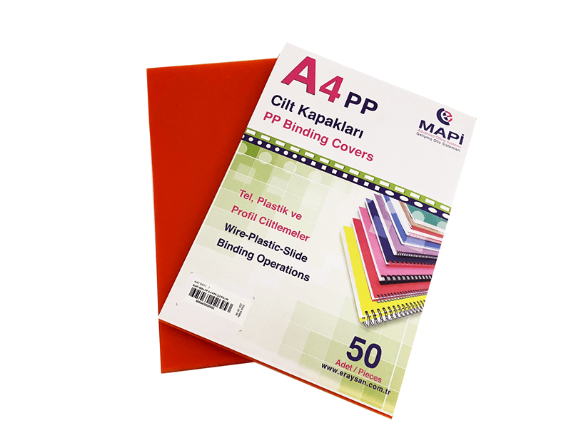 MAPİ A4 PP ŞEFFAF KAPAK (KUM DESEN) 450 MİCRON ŞEFFAF TURUNCU 50 Lİ