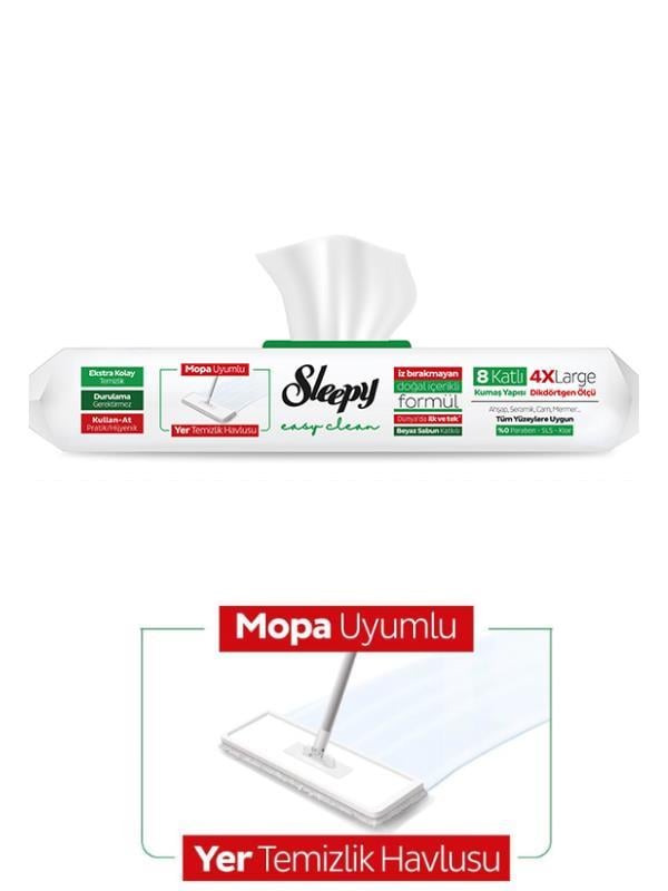 SLEEPY MOPA UYUMLU YER TEMİZLİK HAVLUSU 50 ADET BEYAZ SİRKE KARBONAT BEYAZ SABUN  KOKULU