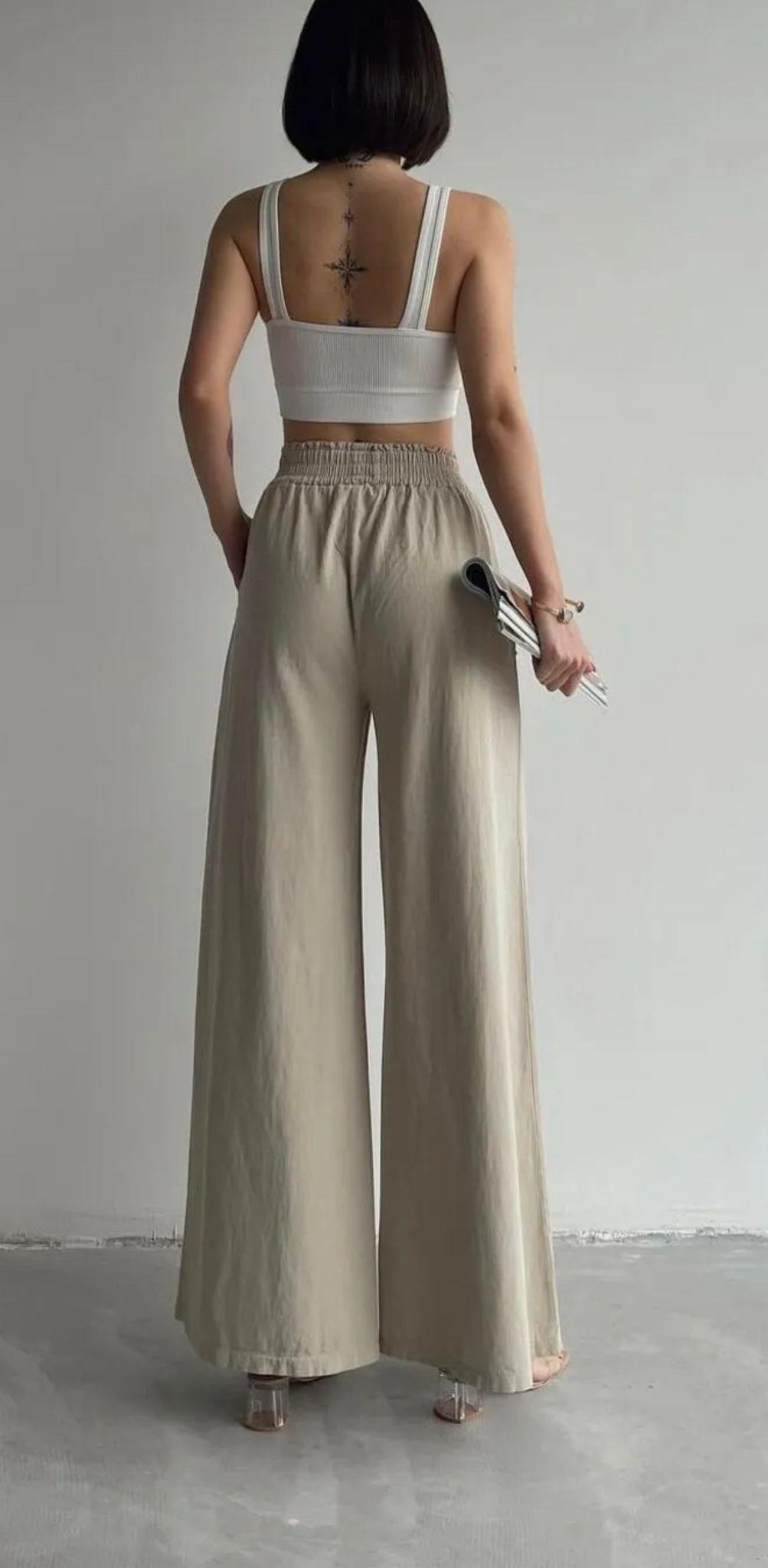 Gabardin Kumaş Bol Paça Pantolon