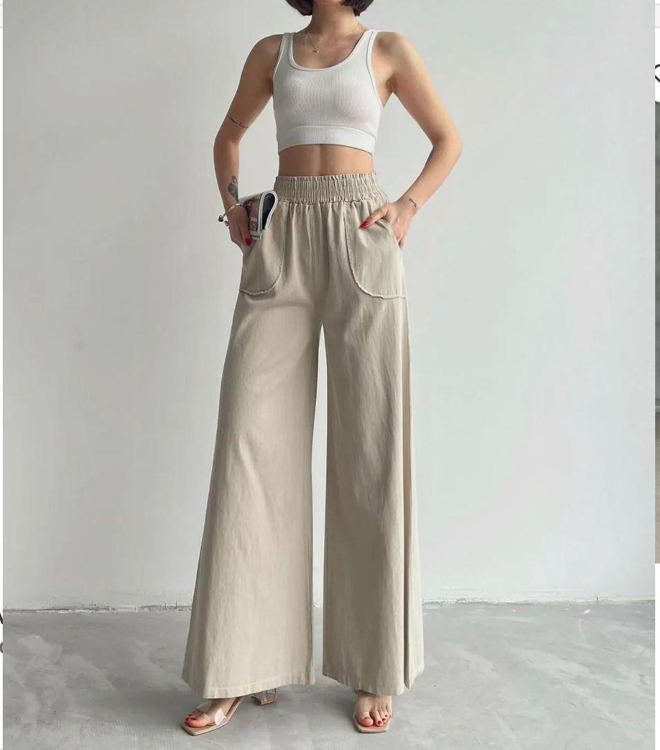 Gabardin Kumaş Bol Paça Pantolon