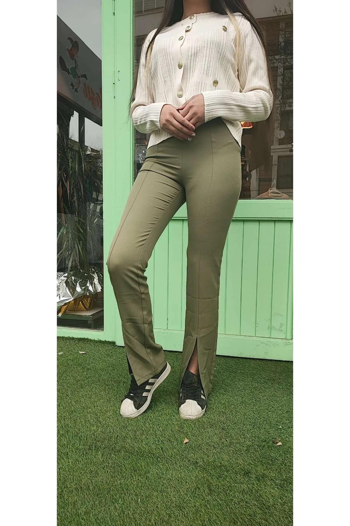 Yeşil Önü Yırtmaçlı Pantolon