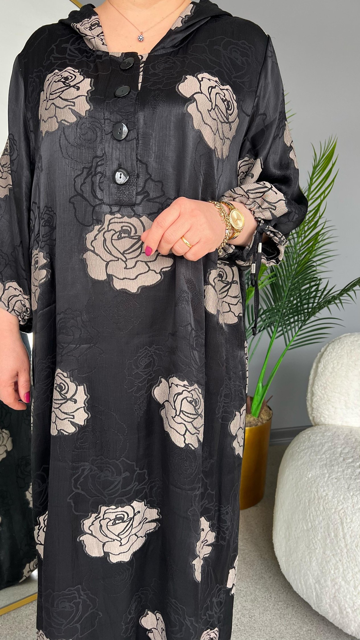 Selma Büyük Beden Gül Desenli Elbise