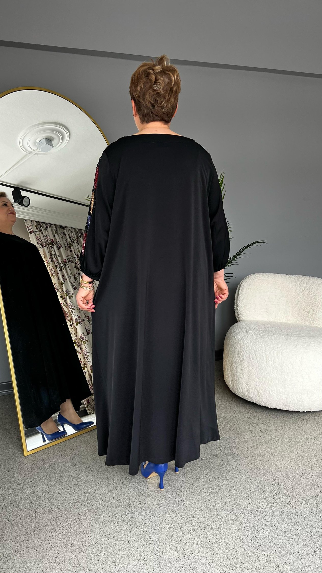 Selma Büyük Beden İşleme Kollu Elbise