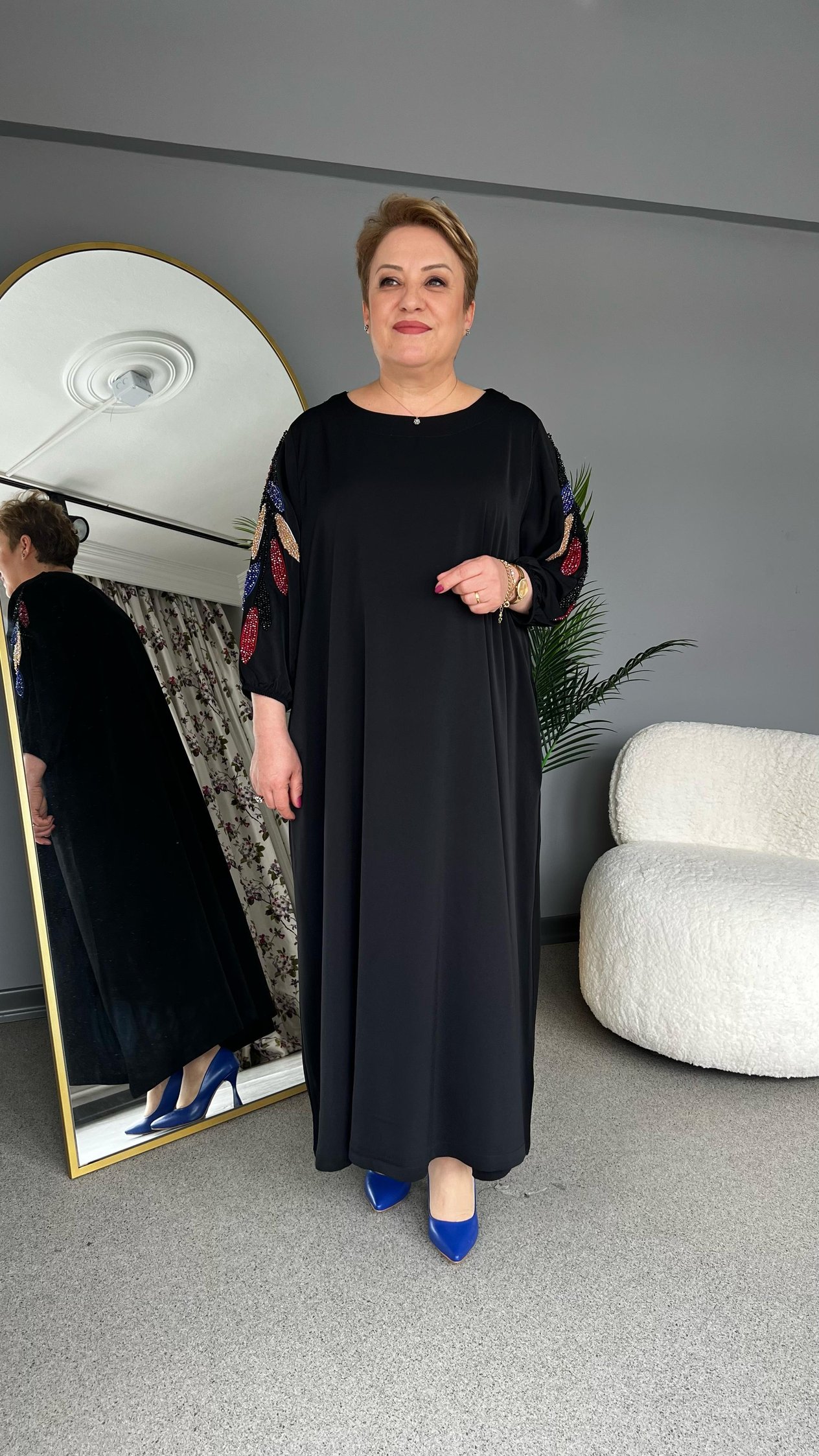 Selma Büyük Beden İşleme Kollu Elbise