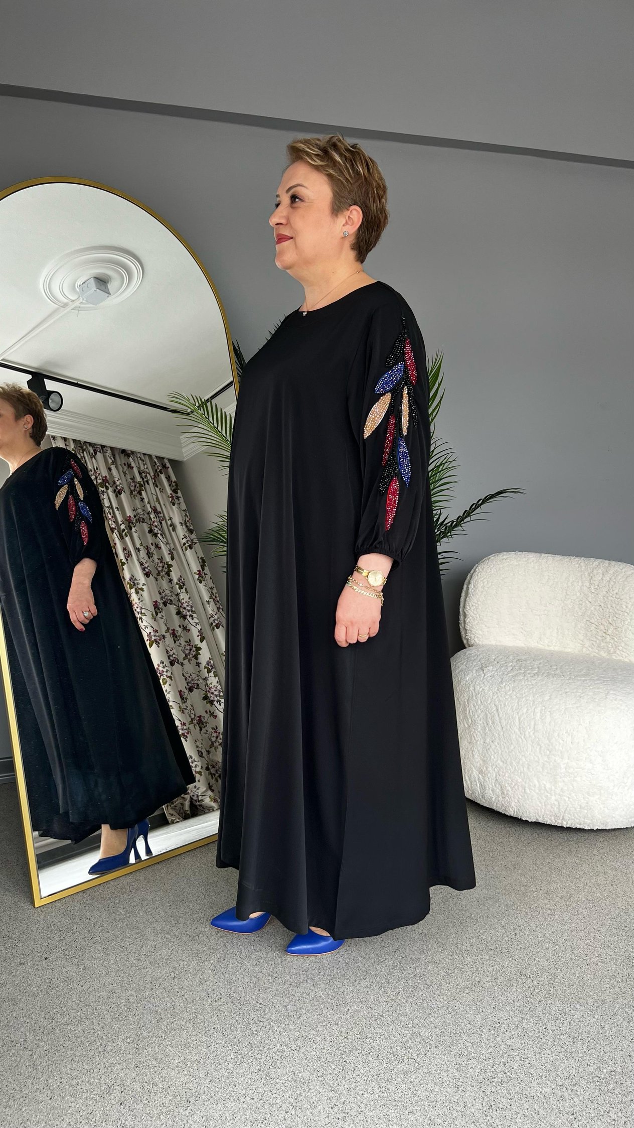 Selma Büyük Beden İşleme Kollu Elbise