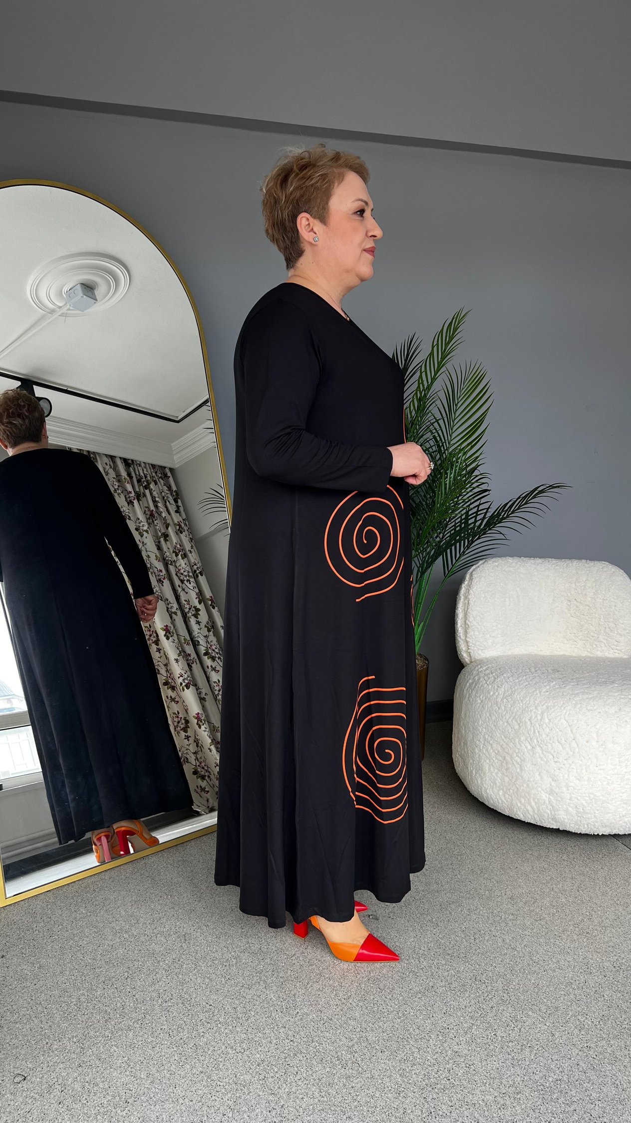 Selma Büyük Beden Spiral Desenli Elbise