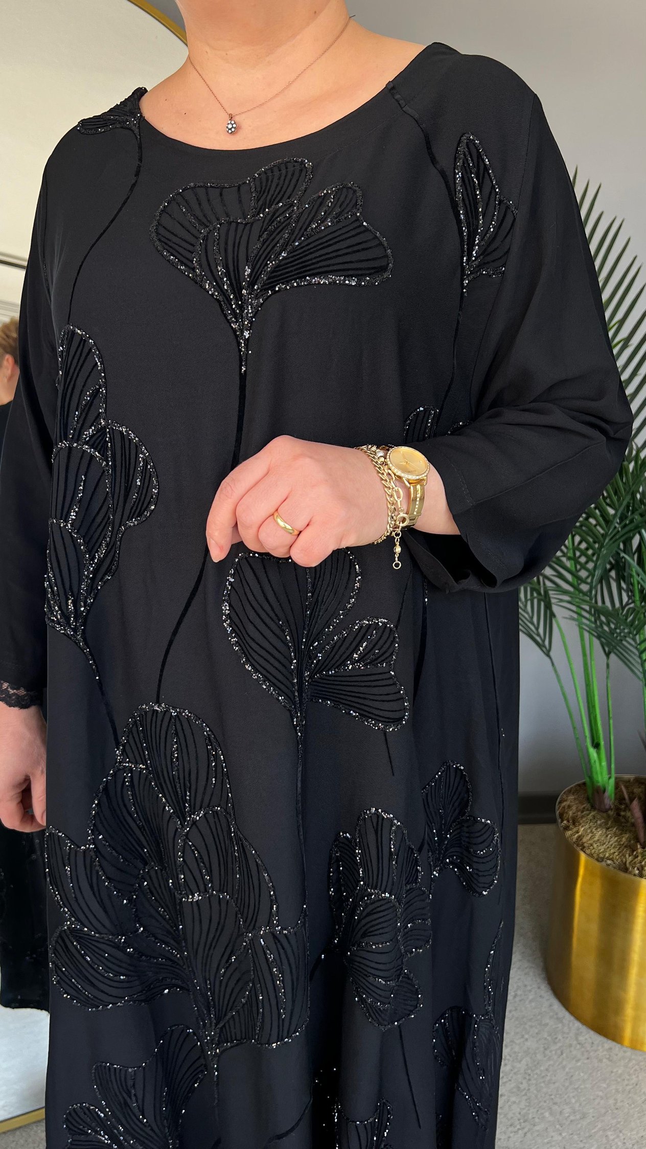Selma Büyük Beden Yaprak Desenli Elbise