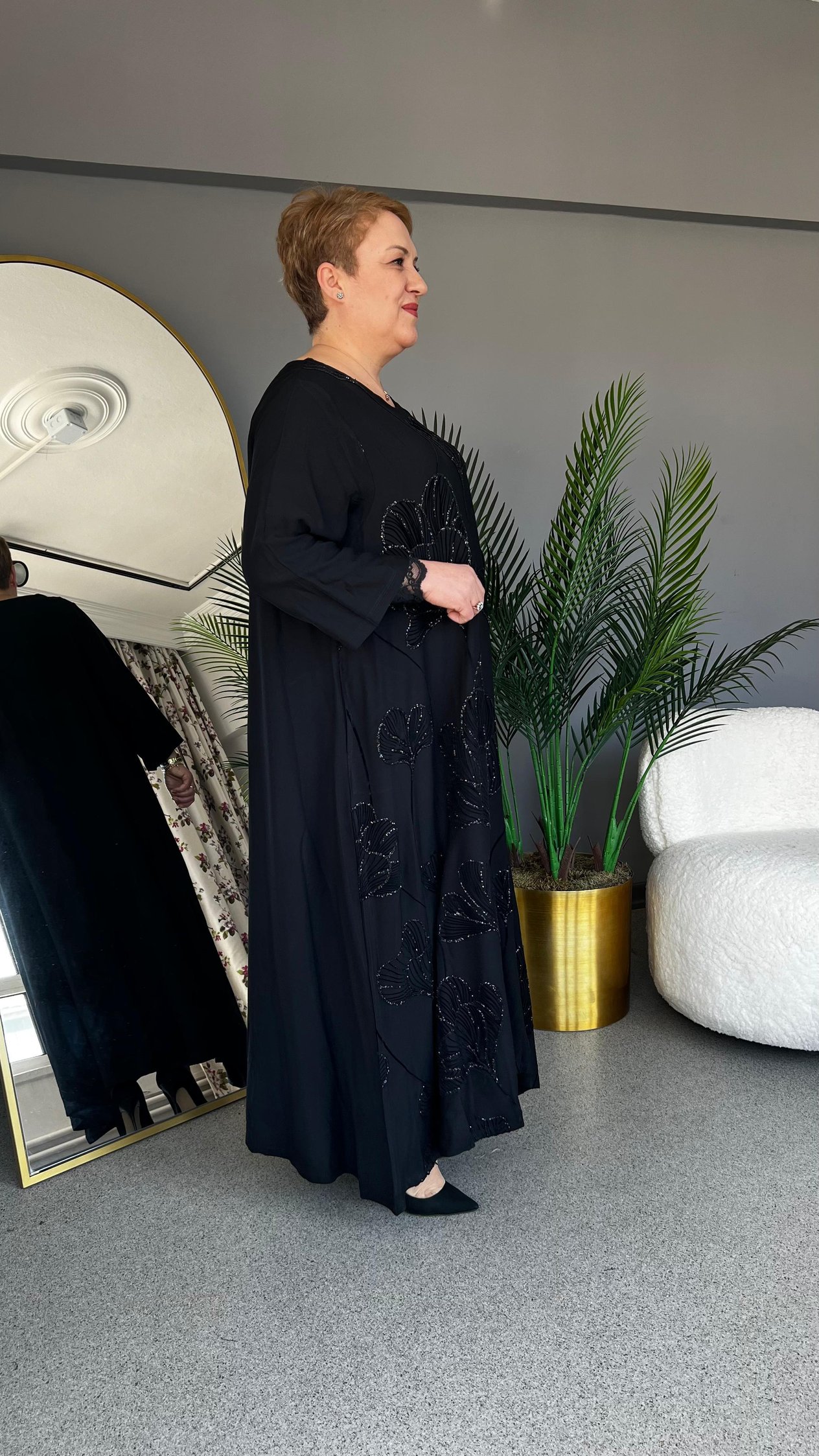 Selma Büyük Beden Yaprak Desenli Elbise