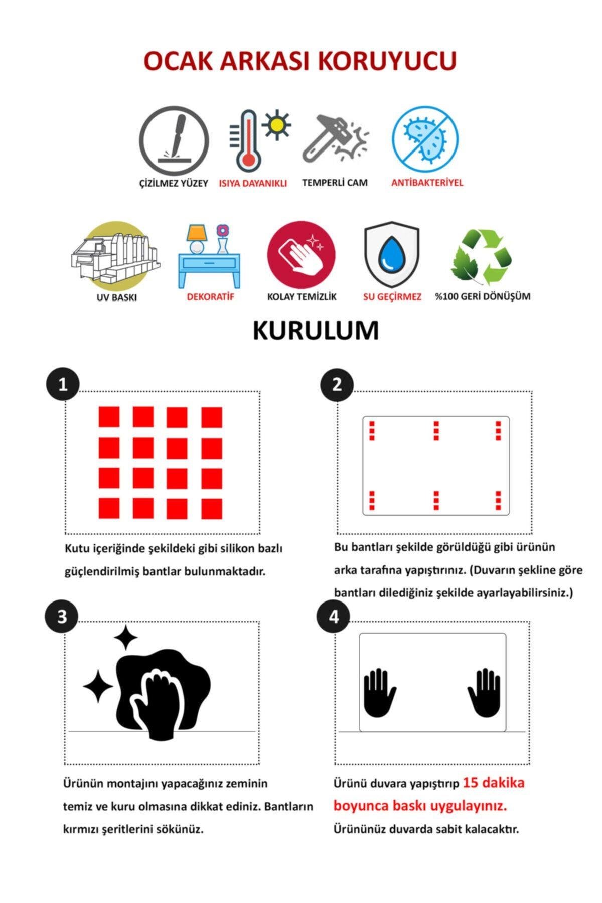 Cam Ocak Arkası Koruyucu Ankastre Arkası Koruyucu | Çiçek