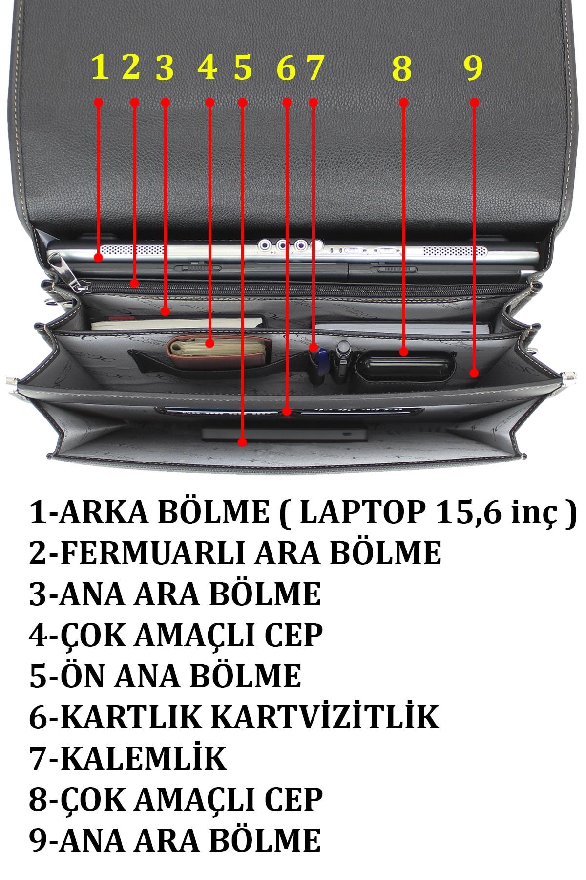 Evrak Tipi Erkek El Çantası Kilit Mekanizmalı Omuz Askılı 15,6 Inç Laptop Bölmeli