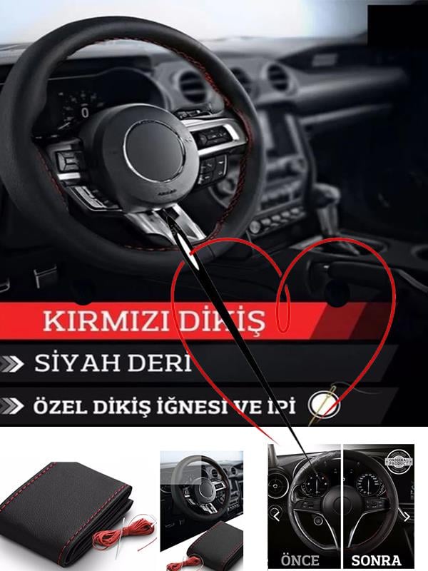 FORD C MAX uyumlu araba,oto,araç direksiyon kılıfı kırmızı dikiş