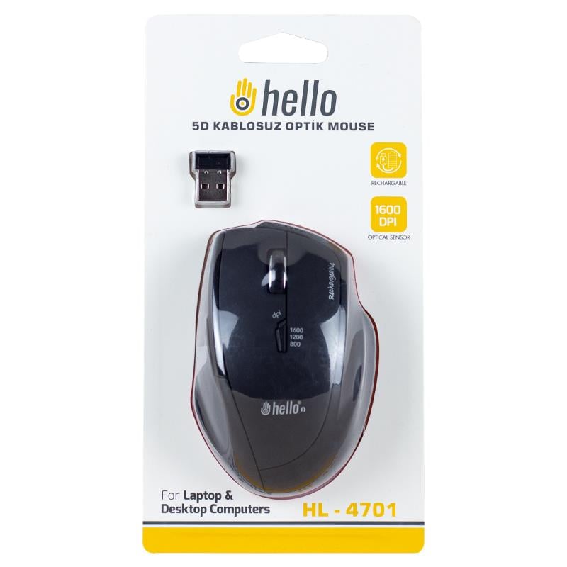 Hello Hl-4701 2.4ghz 1600dpı Şarjlı 5d Kablosuz Optik Mouse (4172)