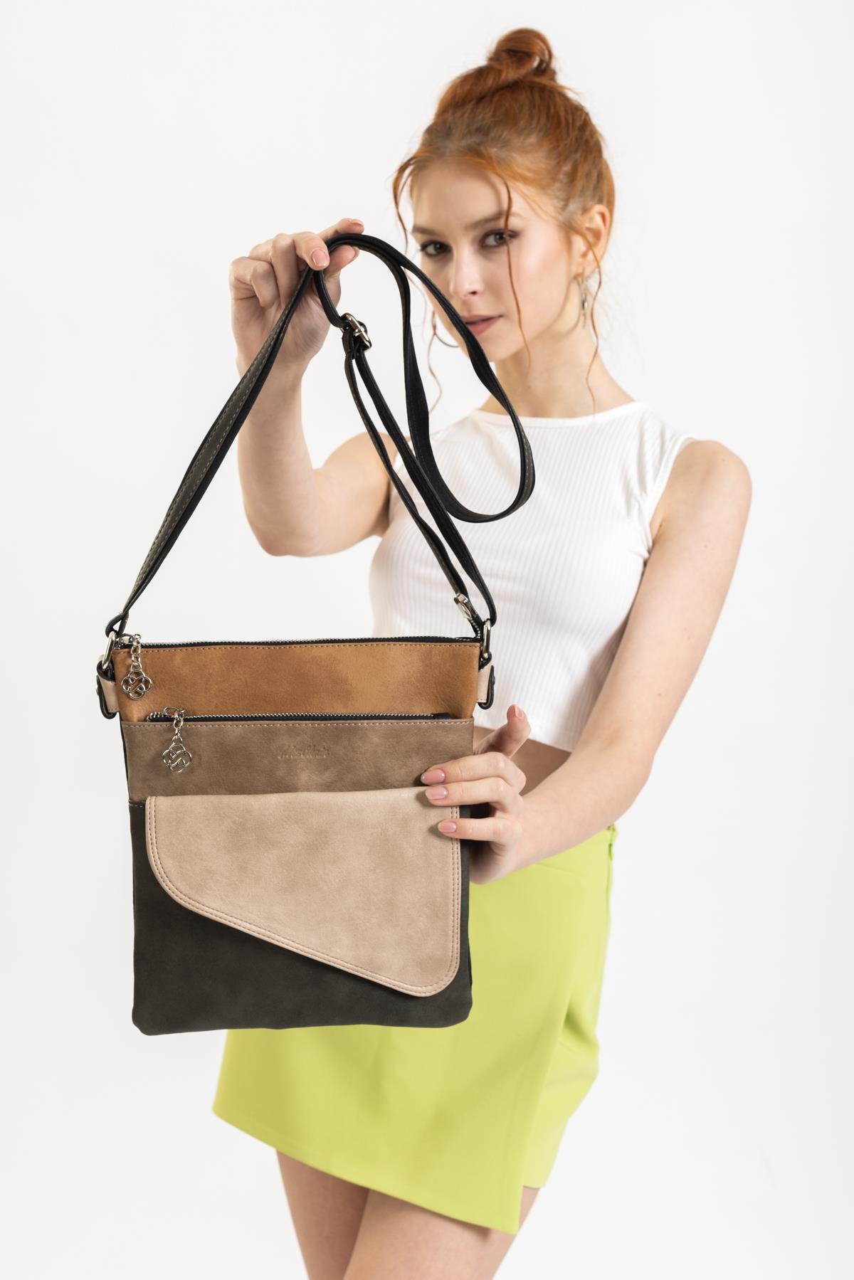 Kadın A Kalite 3 İç Bölmeli 2 Yan Gözlü Uzun Kol Askılı Çapraz El ve Omuz Çantası