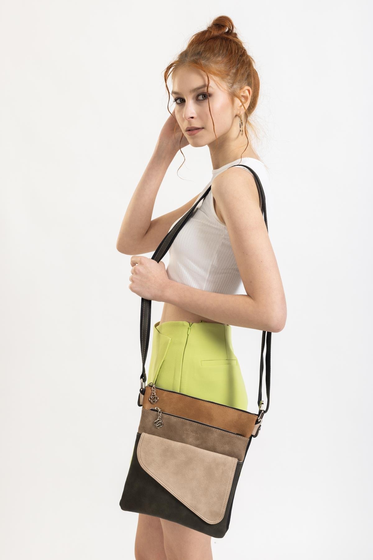 Kadın A Kalite 3 İç Bölmeli 2 Yan Gözlü Uzun Kol Askılı Çapraz El ve Omuz Çantası