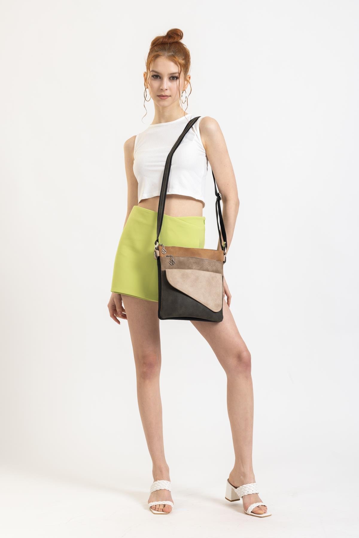 Kadın A Kalite 3 İç Bölmeli 2 Yan Gözlü Uzun Kol Askılı Çapraz El ve Omuz Çantası