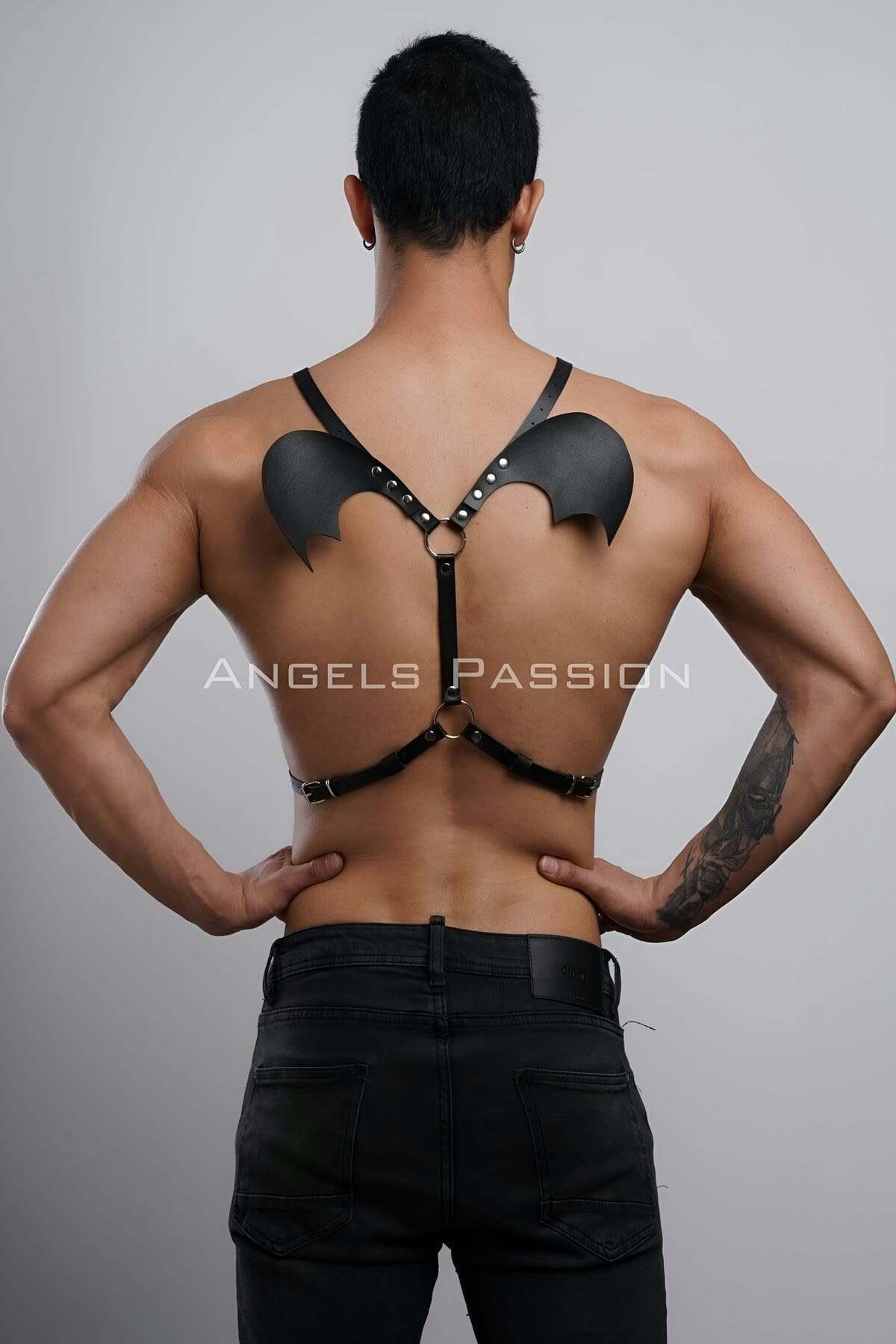 Kanatlı Erkek Harness, Erkek Göğüs Harness Ve Kanat Detay, Deri Kanatlı Harness - Brfm150