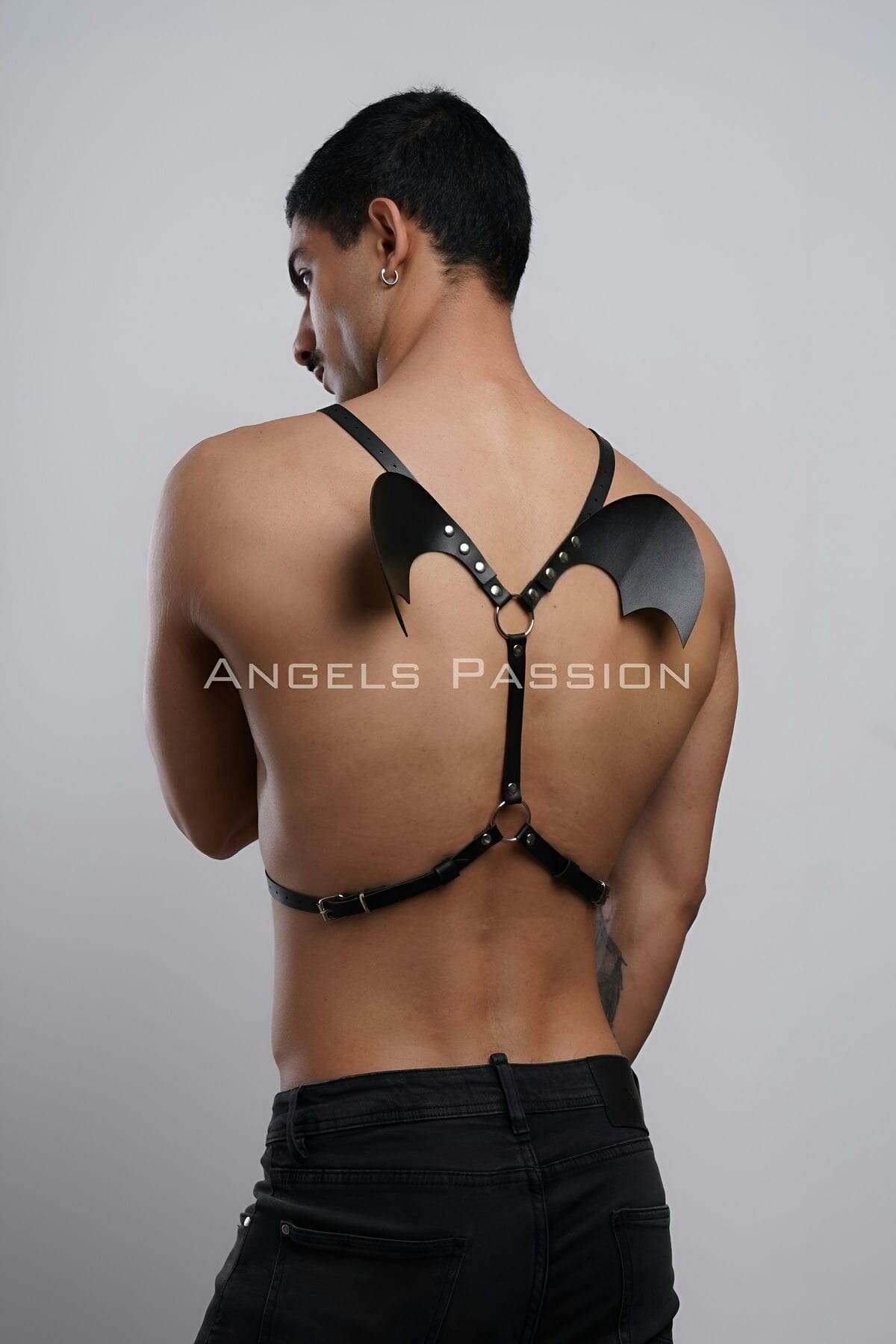 Kanatlı Erkek Harness, Erkek Göğüs Harness Ve Kanat Detay, Deri Kanatlı Harness - Brfm150