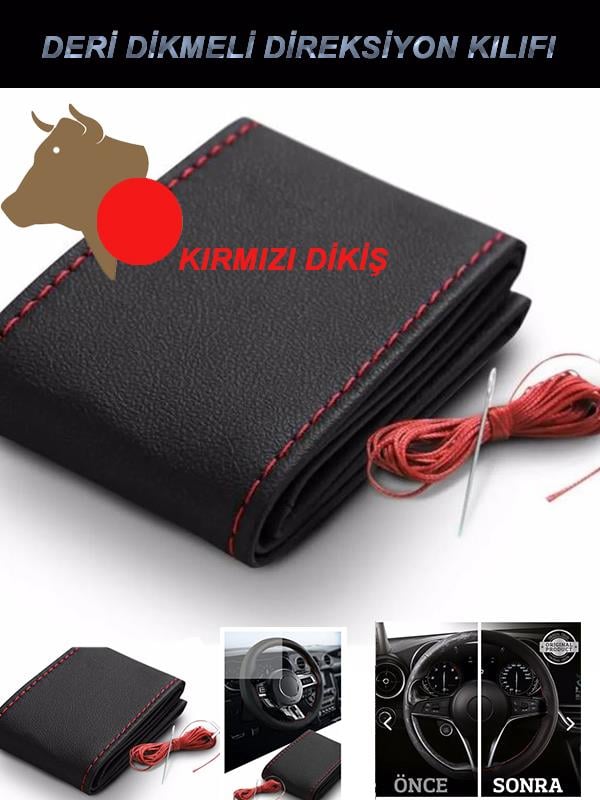 MERCEDES W204 Uyumlu Araç,Araba,Oto direksiyon kılıfı kırmızı dikiş