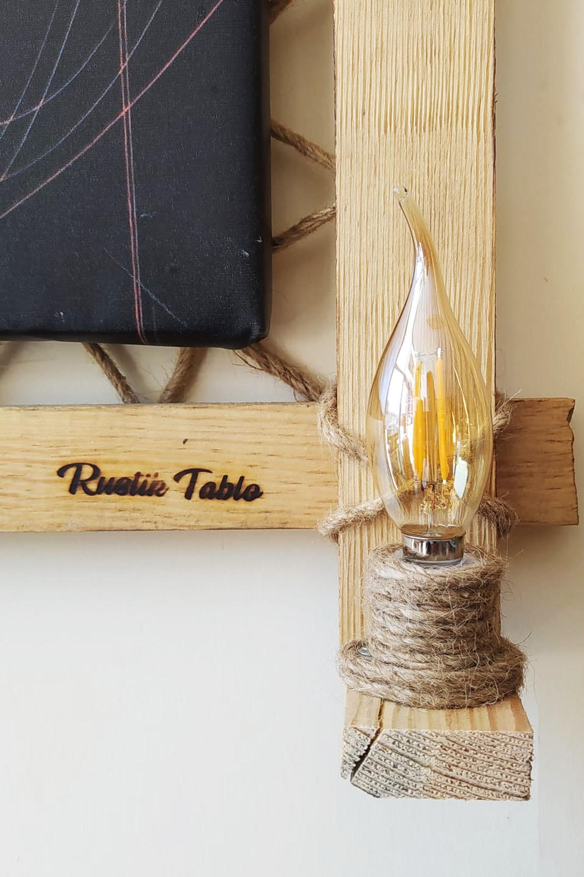 RUSTİK IŞIKLI Şemsiyeli Kız Kanvas Rustik Tablo B
