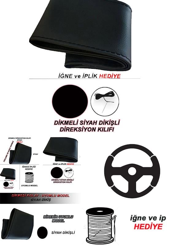 TOYOTA COROLLA 2007 Uyumlu Araç,Araba,Oto direksiyon kılıfı siyah dikiş