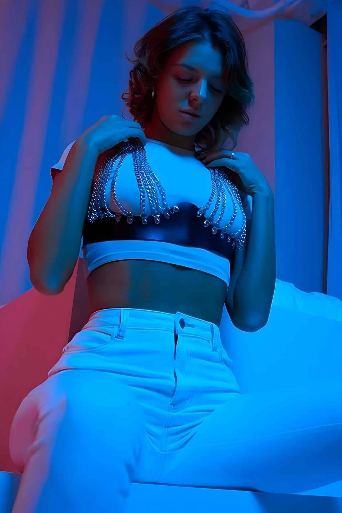 Zincir Detaylı Şık Deri Korse Kemer, Deri Zincirli Elbise Aksesuarı - Brf879