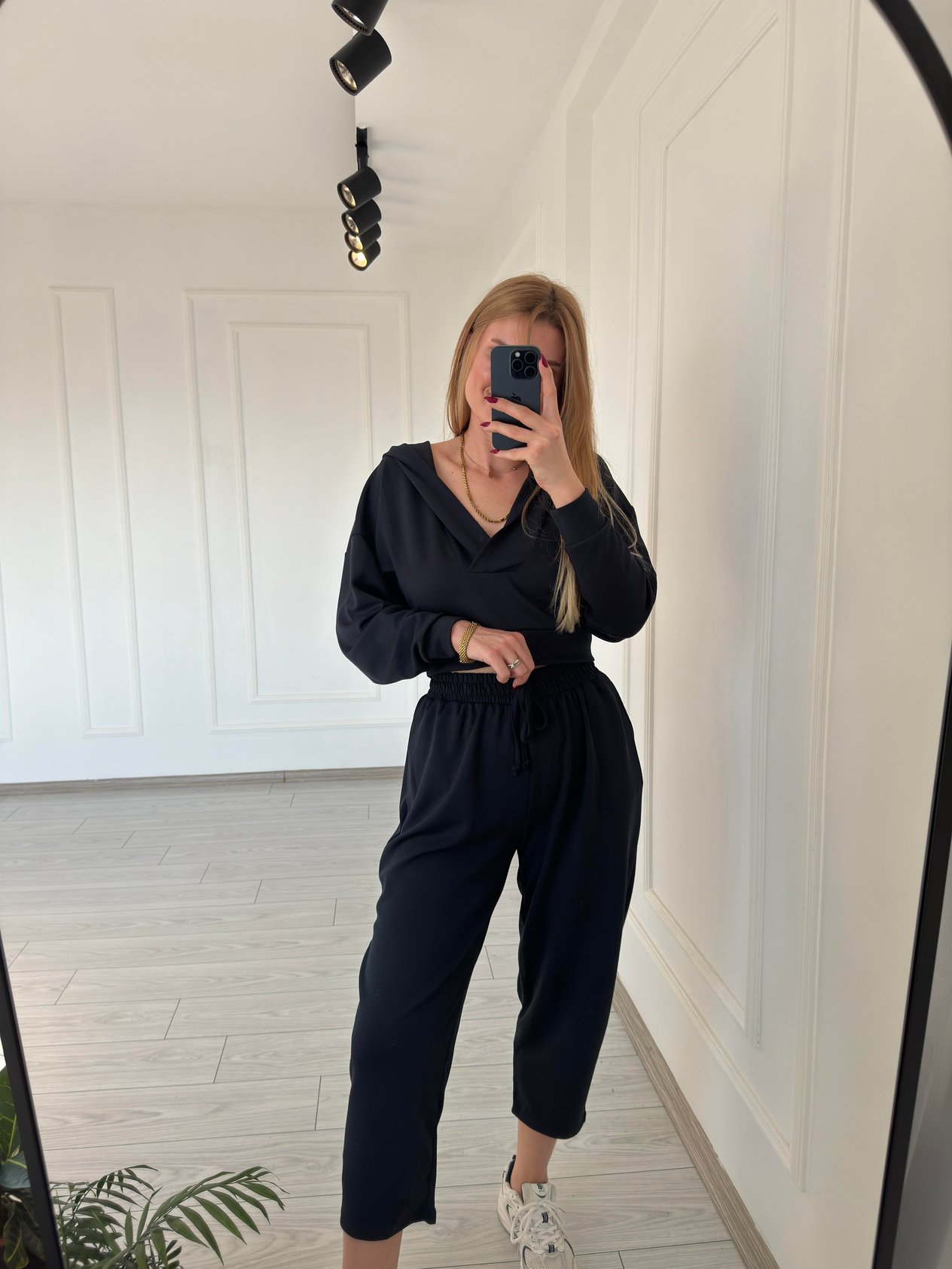 TAKIMİthal Oysh Kumaş Pantolon Kapüşonlu Sweat Takım - Füme