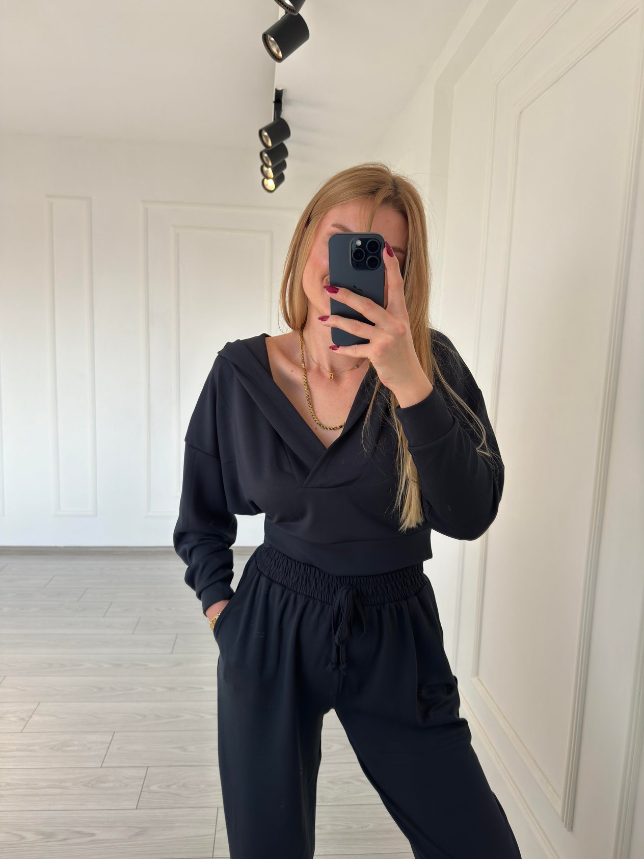 TAKIMİthal Oysh Kumaş Pantolon Kapüşonlu Sweat Takım - Füme