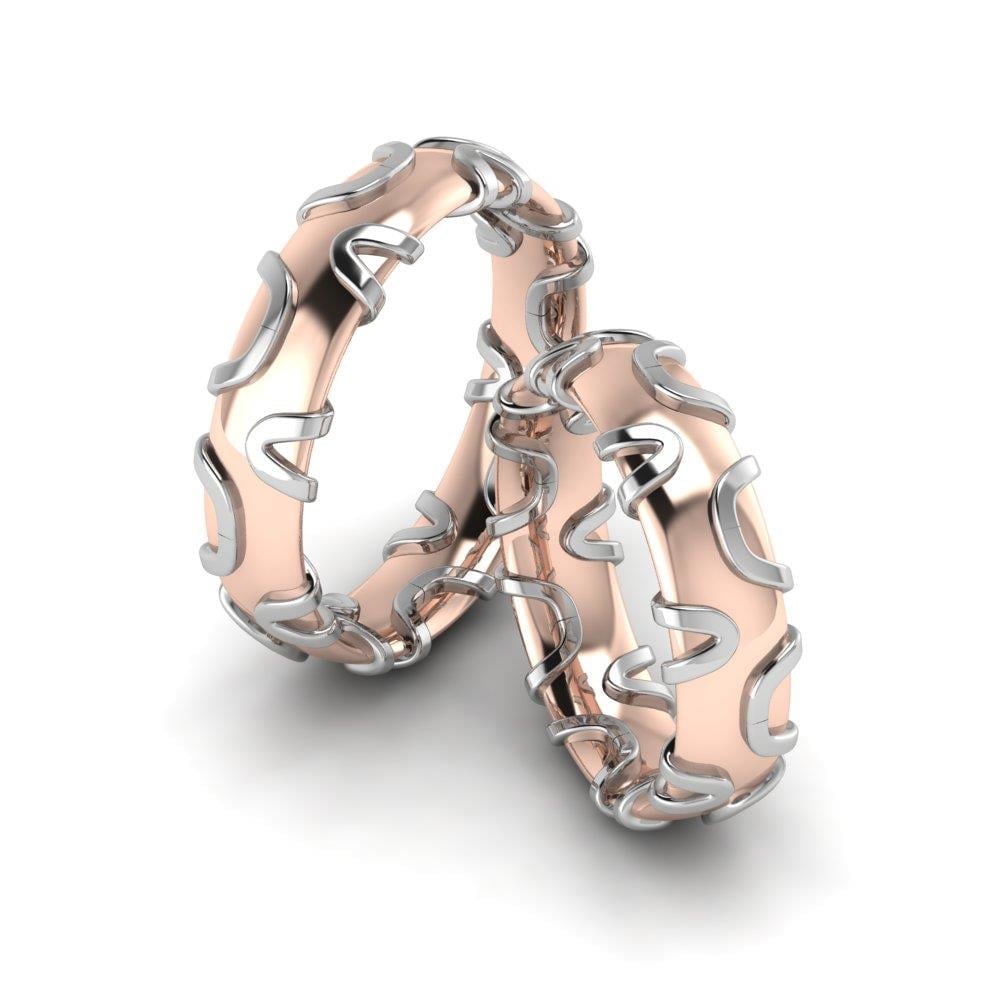 Moderne Eheringe Bloomy Rose Gold und Weiß 